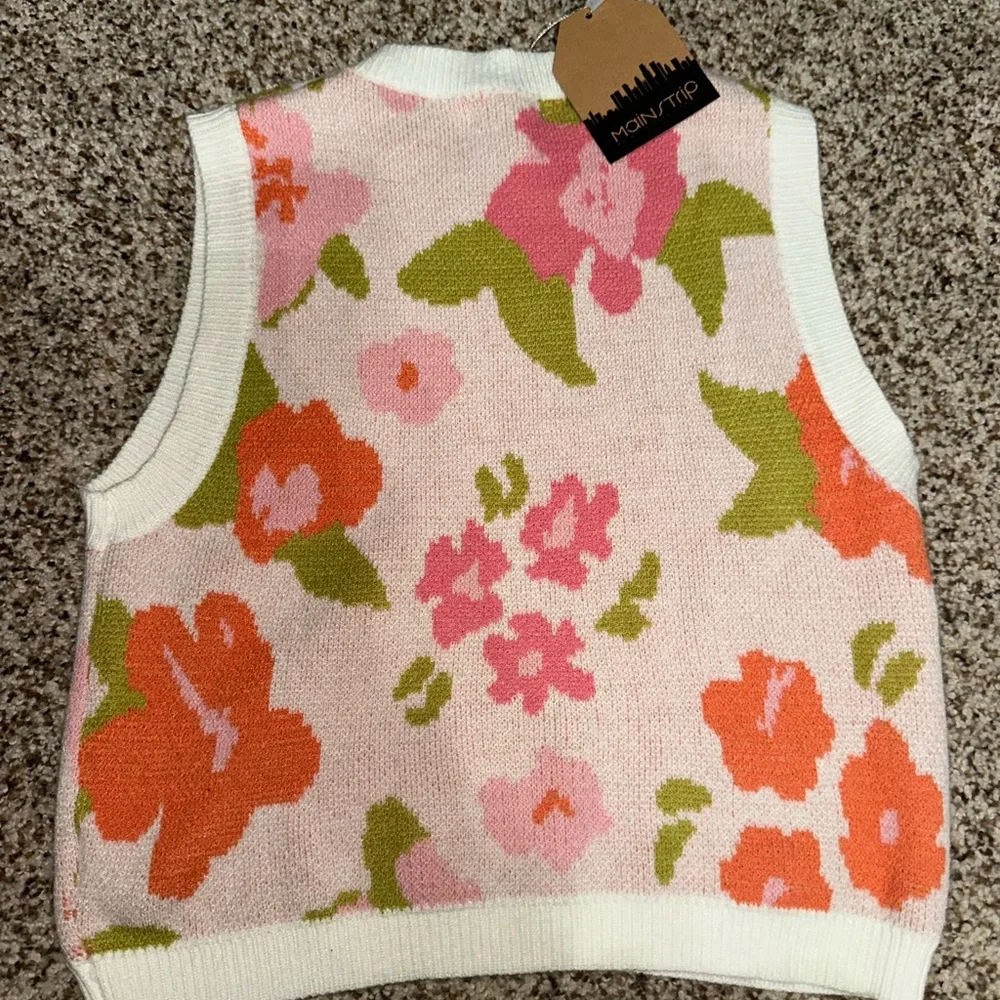 Floral Knit Sweater Vest - Pink, Orange, and Green - Picture 2 of 2